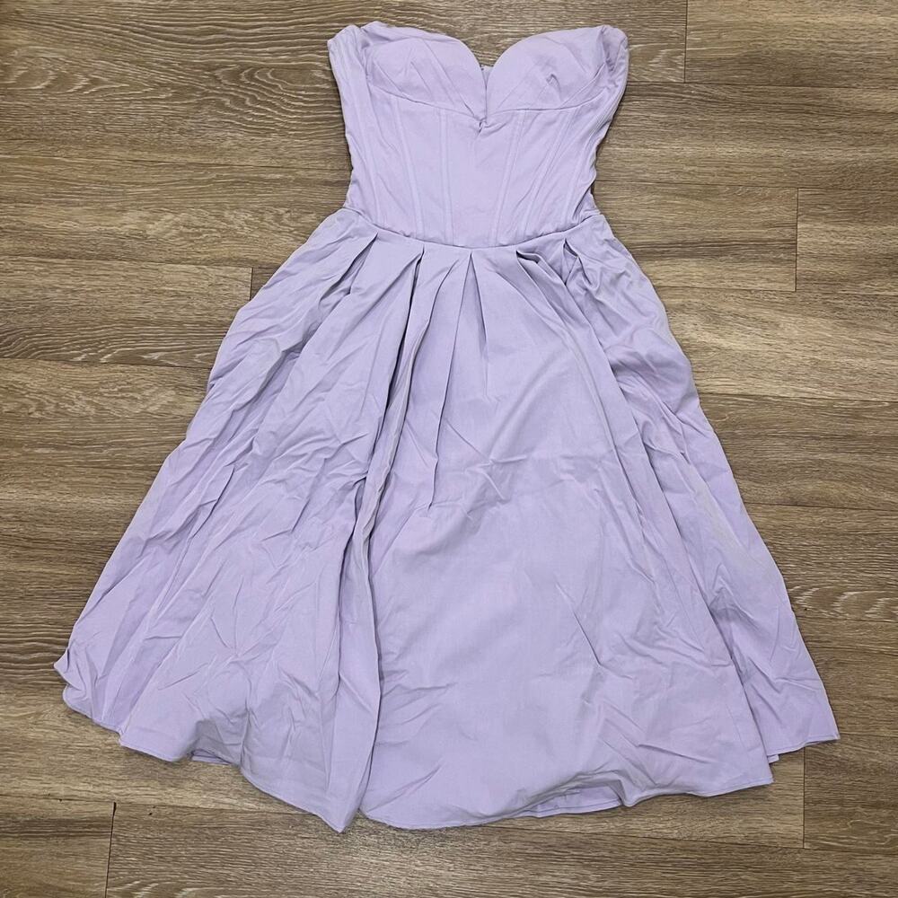 HOUSE OF CB 'Lady' Orchid Purple Twill Strapless Tulle Midi Dress